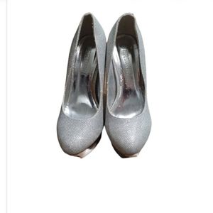 Womens Bertinni Glitter Silver Mirrored Platform High Heels